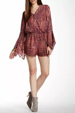 NEW Romeo & Juliet Couture V-Neck Bell Sleeve Colorful Romper Size S Festival